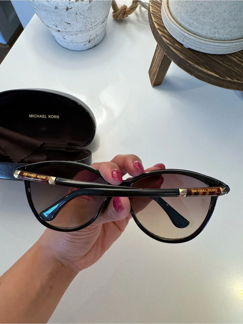 Michael Kors Black Frame Sunglasses with Brown Gradient Lenses - Picture 2 of 7